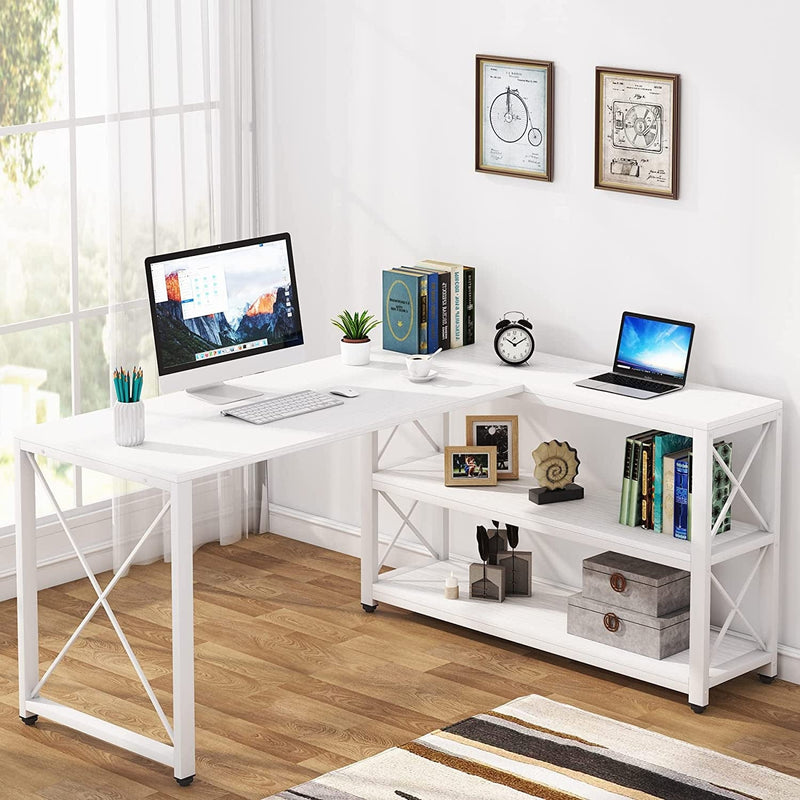 Tribesigns Reversible Modern L-Shaped Desk with Storage Shelves, Corner Computer Desk PC Laptop Study Table Workstation for Home Office Small Space (Gold, 53") Home & Garden > Household Supplies > Storage & Organization Tribesigns White 59" 