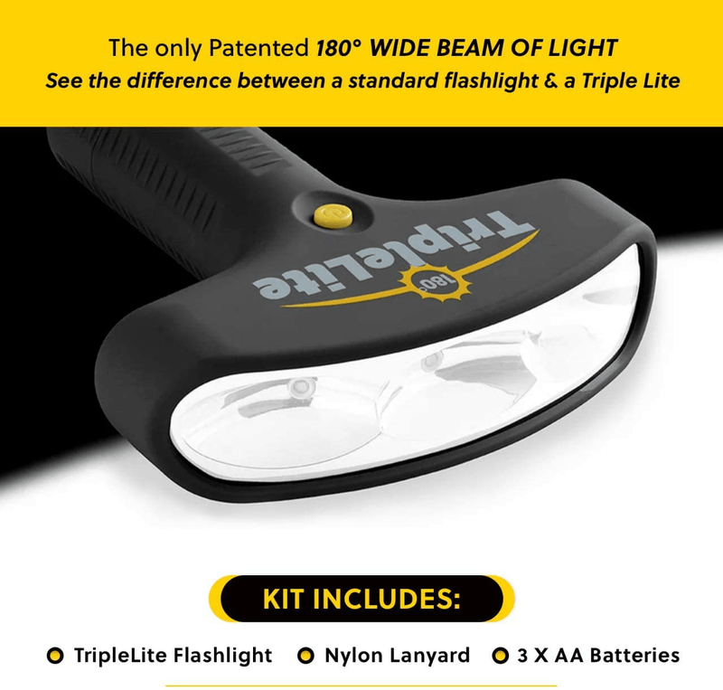 TripleLite 180 Degree LED Flashlight - Super Bright Light – High 600 Lumen, Water Resistant Light for Camping accessories, Outdoors, Emergency Flashlight- Patented