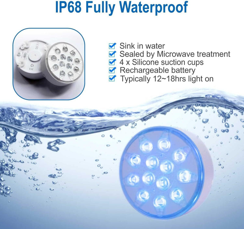 Tripop Submersible LED Pool Lights, RGB Color Changing Rechargeable Underwater LED Lights Waterproof with Remote (2 Packs) Home & Garden > Pool & Spa > Pool & Spa Accessories Tripop   