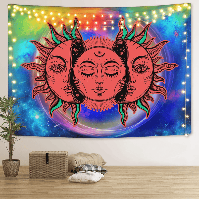 Trippy Sun and Moon Tapestry Red Burning Sun Tapestry Celestial Mystic Tapestry Colorful Psychedelic Tapestry Wall Hanging for Room (51.2 x 59.1 inches) Home & Garden > Decor > Artwork > Decorative Tapestries Romeooera Multicolor 59.1" x 59.1" 
