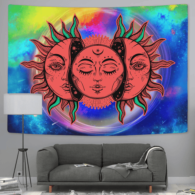 Trippy Sun and Moon Tapestry Red Burning Sun Tapestry Celestial Mystic Tapestry Colorful Psychedelic Tapestry Wall Hanging for Room (51.2 x 59.1 inches) Home & Garden > Decor > Artwork > Decorative Tapestries Romeooera   