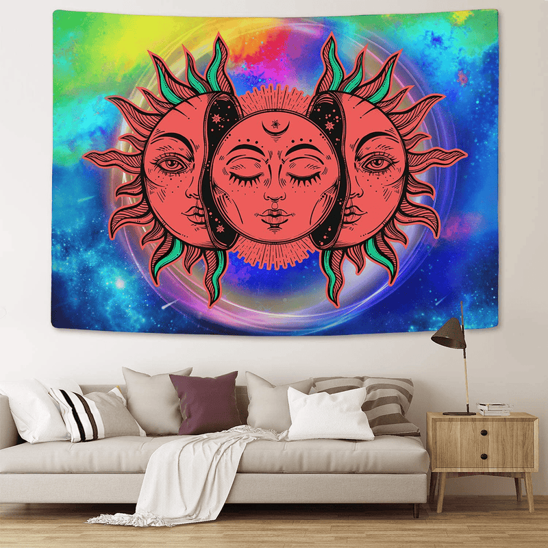 Trippy Sun and Moon Tapestry Red Burning Sun Tapestry Celestial Mystic Tapestry Colorful Psychedelic Tapestry Wall Hanging for Room (51.2 x 59.1 inches) Home & Garden > Decor > Artwork > Decorative Tapestries Romeooera   