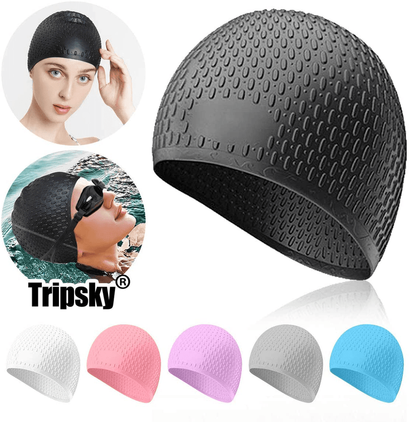 Tripsky Silicone Swim Cap,Comfortable Bathing Cap Ideal for Curly Short Medium Long Hair, Swimming Cap for Women and Men, Shower Caps Keep Hairstyle Unchanged Sporting Goods > Outdoor Recreation > Boating & Water Sports > Swimming > Swim Caps Tripsky   