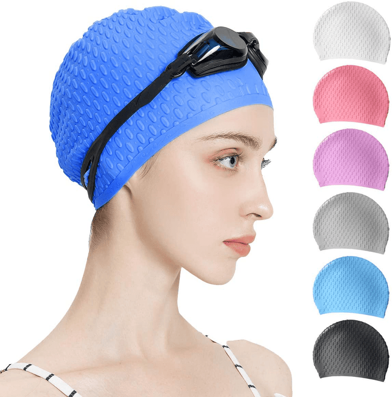 Tripsky Silicone Swim Cap,Comfortable Bathing Cap Ideal for Curly Short Medium Long Hair, Swimming Cap for Women and Men, Shower Caps Keep Hairstyle Unchanged Sporting Goods > Outdoor Recreation > Boating & Water Sports > Swimming > Swim Caps Tripsky Dark Blue  