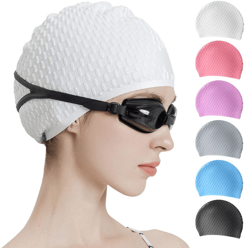 Tripsky Silicone Swim Cap,Comfortable Bathing Cap Ideal for Curly Short Medium Long Hair, Swimming Cap for Women and Men, Shower Caps Keep Hairstyle Unchanged Sporting Goods > Outdoor Recreation > Boating & Water Sports > Swimming > Swim Caps Tripsky white  
