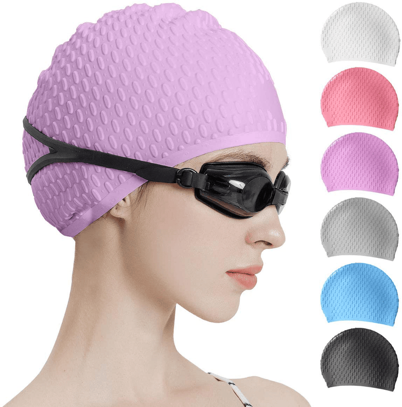 Tripsky Silicone Swim Cap,Comfortable Bathing Cap Ideal for Curly Short Medium Long Hair, Swimming Cap for Women and Men, Shower Caps Keep Hairstyle Unchanged Sporting Goods > Outdoor Recreation > Boating & Water Sports > Swimming > Swim Caps Tripsky purple  