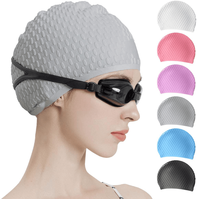 Tripsky Silicone Swim Cap,Comfortable Bathing Cap Ideal for Curly Short Medium Long Hair, Swimming Cap for Women and Men, Shower Caps Keep Hairstyle Unchanged Sporting Goods > Outdoor Recreation > Boating & Water Sports > Swimming > Swim Caps Tripsky gray  
