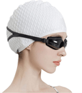 Tripsky Silicone Swim Cap,Comfortable Bathing Cap Ideal for Curly Short Medium Long Hair, Swimming Cap for Women and Men, Shower Caps Keep Hairstyle Unchanged Sporting Goods > Outdoor Recreation > Boating & Water Sports > Swimming > Swim Caps Tripsky swim cap-white-earplug  