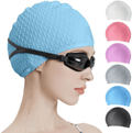 Tripsky Silicone Swim Cap,Comfortable Bathing Cap Ideal for Curly Short Medium Long Hair, Swimming Cap for Women and Men, Shower Caps Keep Hairstyle Unchanged Sporting Goods > Outdoor Recreation > Boating & Water Sports > Swimming > Swim Caps Tripsky blue  