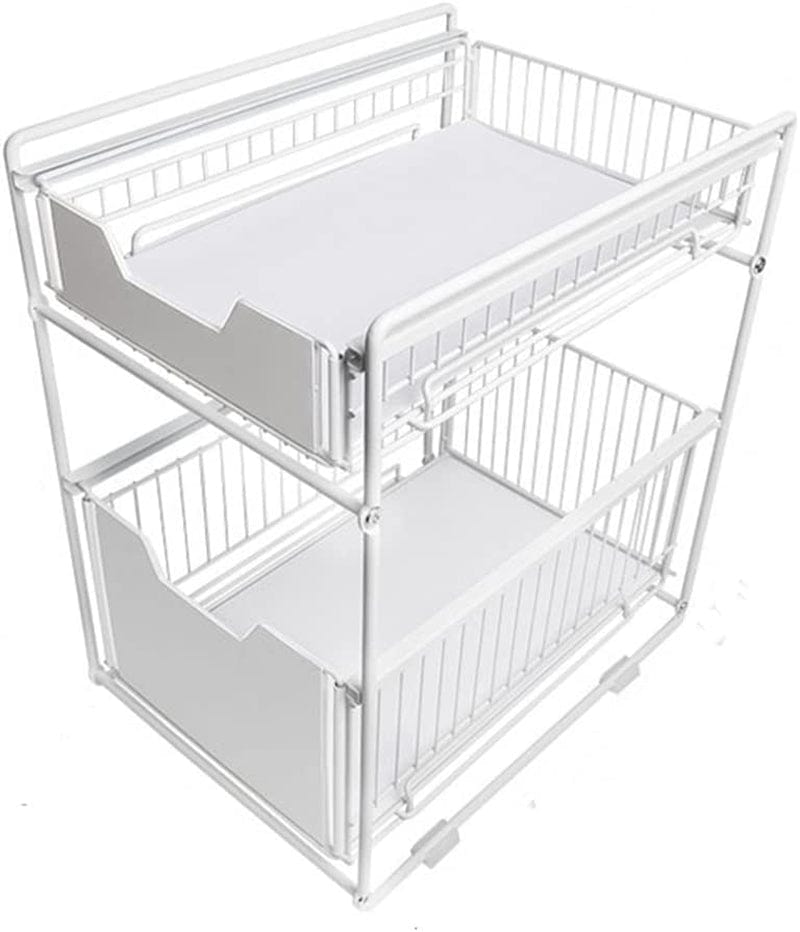 Tristonsong Stackable 2-Tie under Sink Cabinets Organizer with Sliding Storage Drawer, Pull Out Cabinets Organizer Shelf, Sliding Kitchen Countertop Storage Basket-White Large Home & Garden > Household Supplies > Storage & Organization TristonSong white Large 