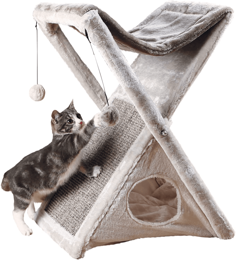 TRIXIE Miguel Fold and Store Cat Hammock | Dangling Pom Poms | Scratching Pad | Cat Cave Animals & Pet Supplies > Pet Supplies > Cat Supplies > Cat Beds TRIXIE 20.25x13.75x25.5 Inch (Pack of 1)  