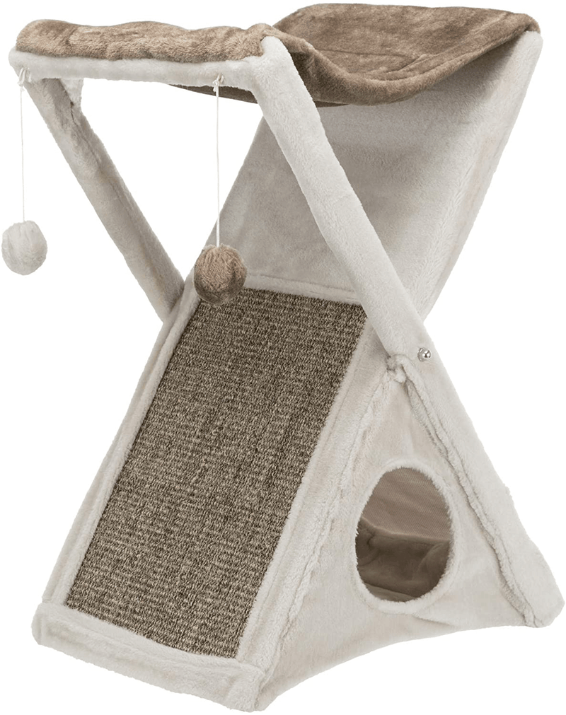 TRIXIE Miguel Fold and Store Cat Hammock | Dangling Pom Poms | Scratching Pad | Cat Cave Animals & Pet Supplies > Pet Supplies > Cat Supplies > Cat Beds TRIXIE   