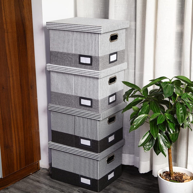 TRIZO Decorative File Storage Organizer Box Set of 2 - Home & Office Filing System for Documents and File Folder Organization