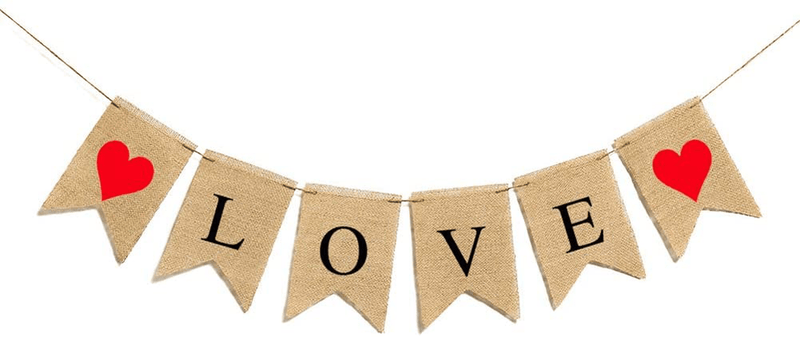 Trlafy Love Burlap Banners Decorations for Valentine'S Day Decorations Burlap Garland Banner Sign for Wedding Anniversary Engagement Party Decorations Arts & Entertainment > Party & Celebration > Party Supplies TrlaFy Jute-Love  