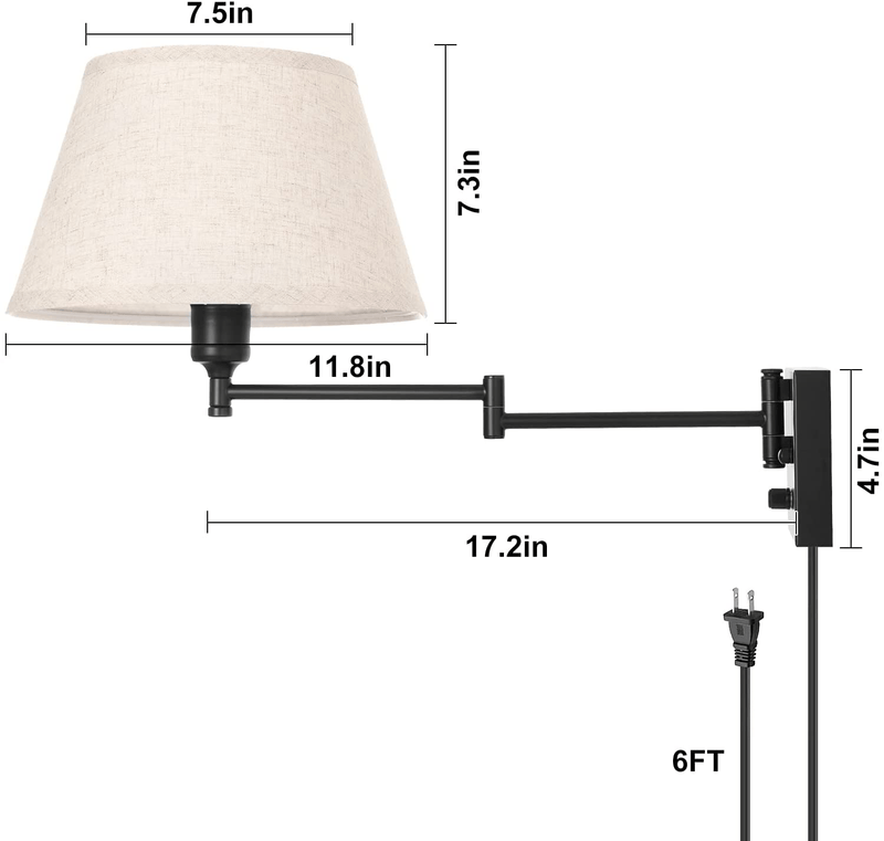 TRLIFE Dimmable Wall Sconce Plug In, Wall Sconces Set of Two Swing Arm Wall Lights with Plug in Cord and On/Off Rotary Switch, Large Beige Fabric Lampshade(Led Bulbs Included) Home & Garden > Lighting > Lighting Fixtures > Wall Light Fixtures KOL DEALS   