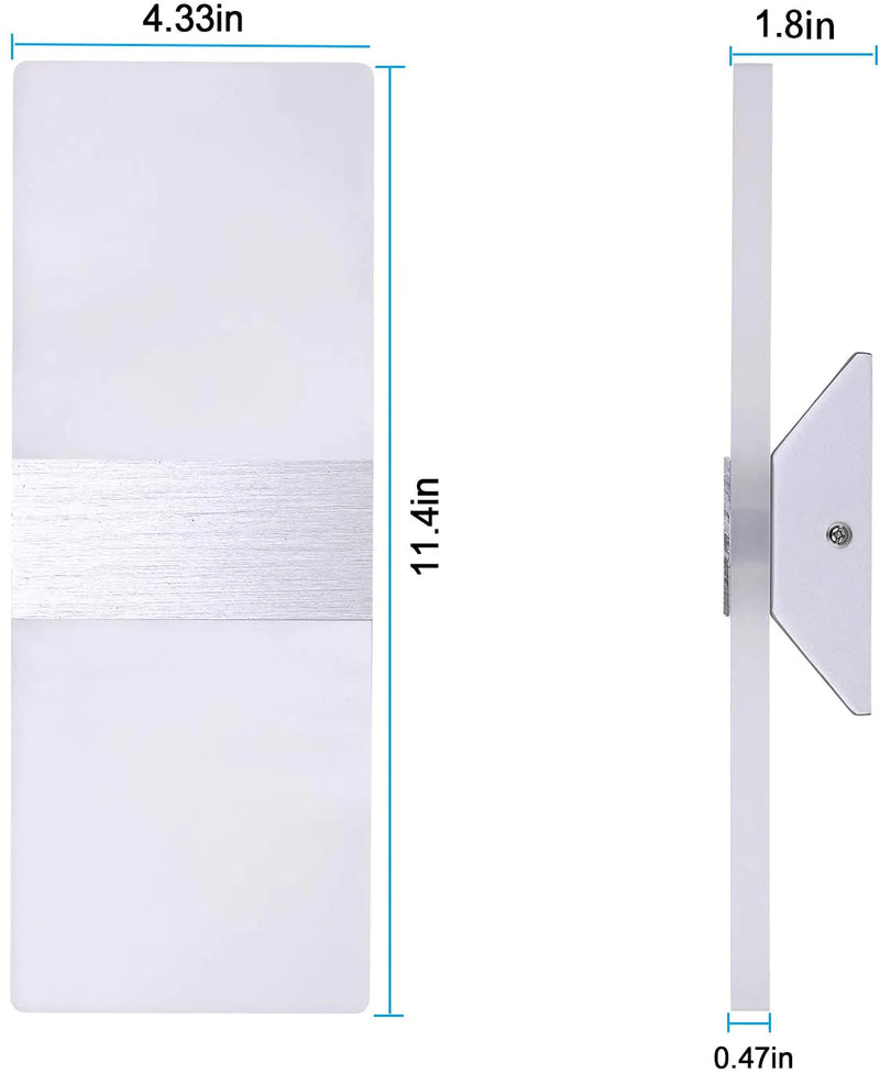 TRLIFE Modern Wall Sconces Set of Two, Plug in Wall Sconces 12W 6000K Cool White Acrylic Wall Sconce Lighting with 6FT Plug in Cord and On/Off Switch on the Cord(2 Pack)