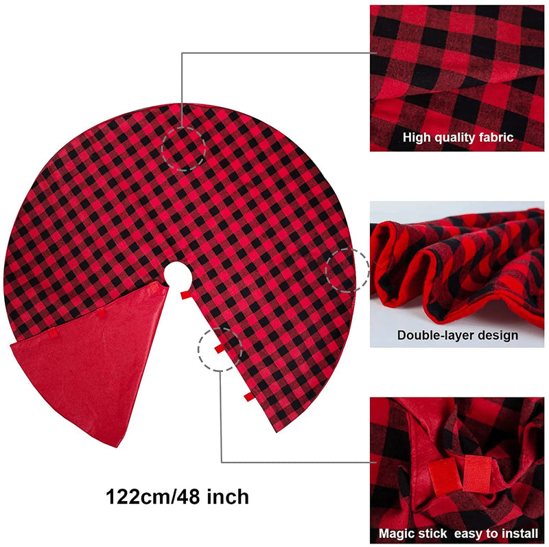 Trooer 48 Inch Christmas Tree Skirt Black and Red Buffalo Plaid Tree Skirt Christmas Decorations Double Layers Tree Skirt Ornaments for Xmas Holiday Party Home & Garden > Decor > Seasonal & Holiday Decorations > Christmas Tree Skirts Trooer   