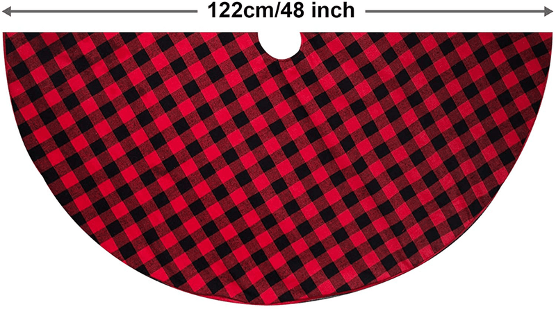 Trooer 48 Inch Christmas Tree Skirt Black and Red Buffalo Plaid Tree Skirt Christmas Decorations Double Layers Tree Skirt Ornaments for Xmas Holiday Party Home & Garden > Decor > Seasonal & Holiday Decorations > Christmas Tree Skirts Trooer   