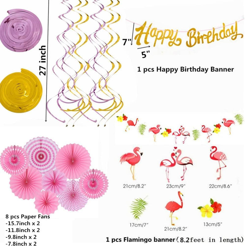 Tropical Pink Flamingo Party Decoration,Swirl Decorations,Hanging Paper Fans,Flamingo Birthday Banner for Hawaiian Summer Beach Party Birthday Baby Shower Wedding Festival Decorations Home & Garden > Decor > Seasonal & Holiday Decorations wangshanggou   