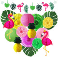 Tropical Pink Flamingo Party Decoration,Swirl Decorations,Hanging Paper Fans,Flamingo Birthday Banner for Hawaiian Summer Beach Party Birthday Baby Shower Wedding Festival Decorations