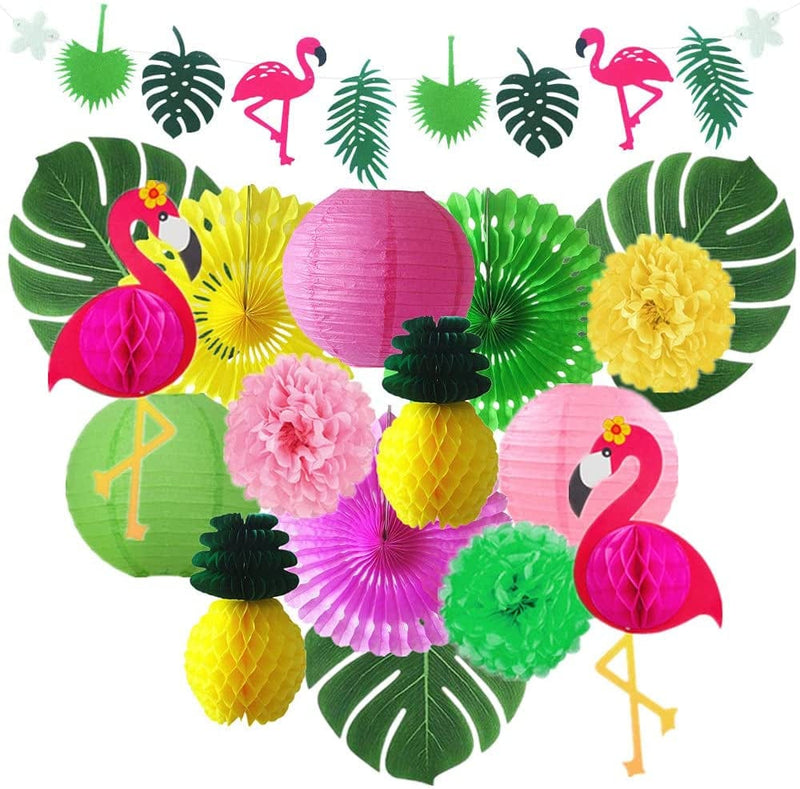 Tropical Pink Flamingo Party Decoration,Swirl Decorations,Hanging Paper Fans,Flamingo Birthday Banner for Hawaiian Summer Beach Party Birthday Baby Shower Wedding Festival Decorations Home & Garden > Decor > Seasonal & Holiday Decorations wangshanggou Yellow/Green/Pink  