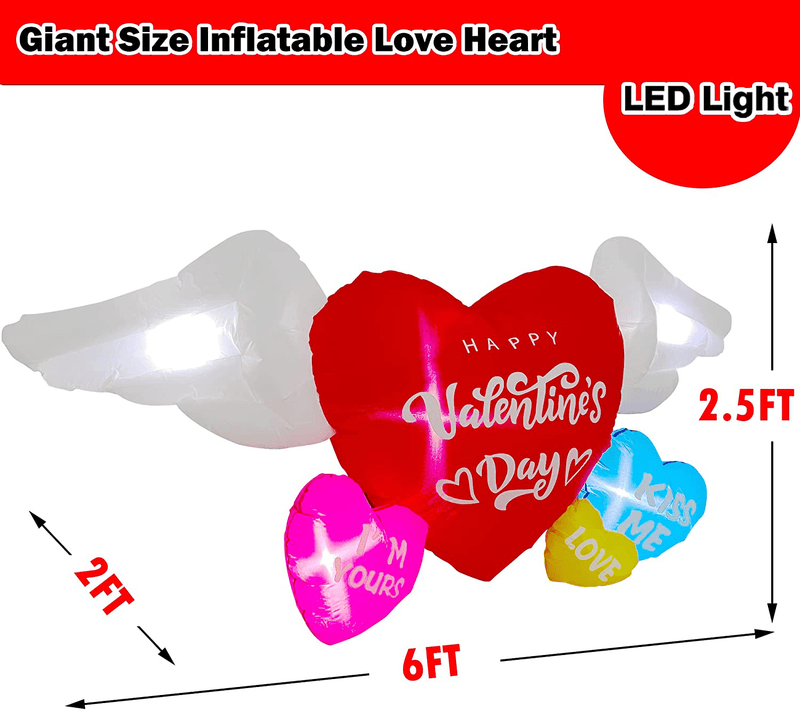 Trystway 6 Ft Valentine'S Day Inflatable Sweet Heart with Wing Decoration Candy Hearts Cluster Love Romantic Sweet Gift for Couples, LED Lights Outdoor Indoor Holiday Blow up Lighted Yard Decor Home & Garden > Decor > Seasonal & Holiday Decorations Trystway   