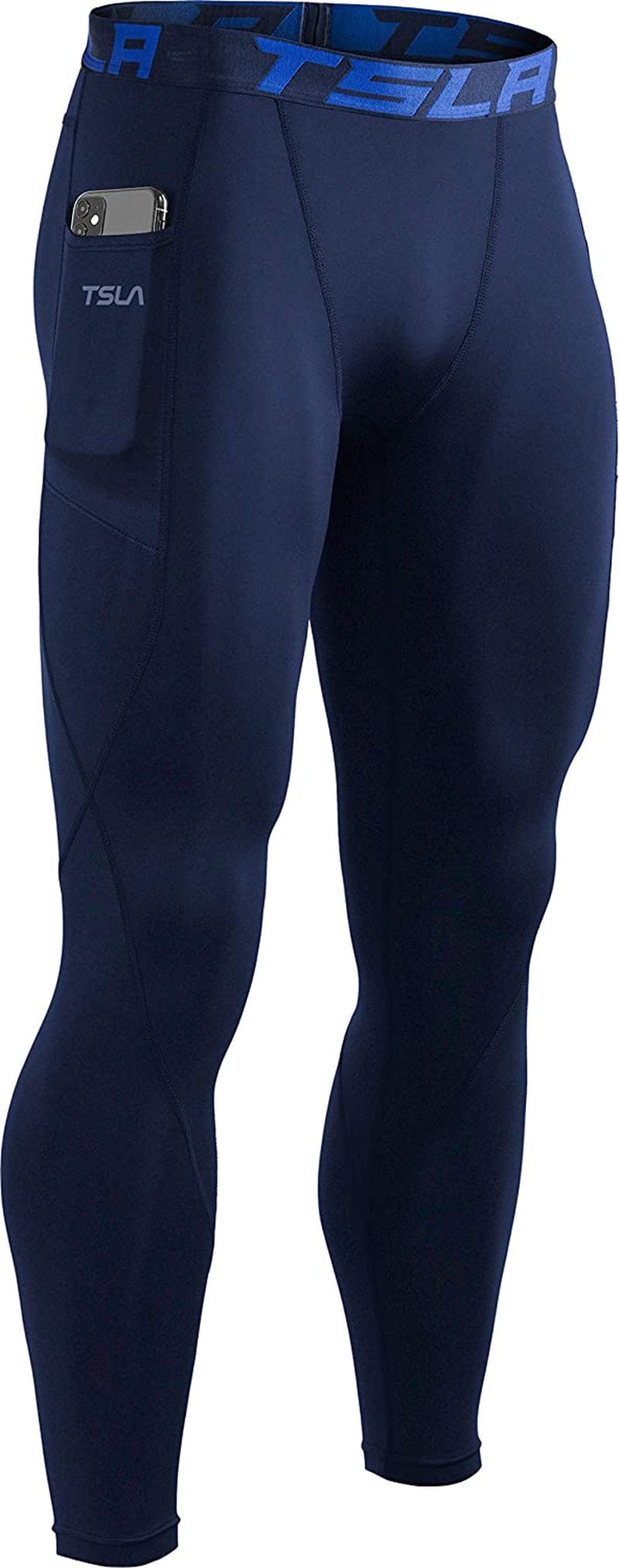 TSLA 1 or 2 Pack Men'S Thermal Compression Pants, Athletic Sports Leggings & Running Tights, Wintergear Base Layer Bottoms Sporting Goods > Outdoor Recreation > Winter Sports & Activities Tesla Gears Pocket Navy Medium 