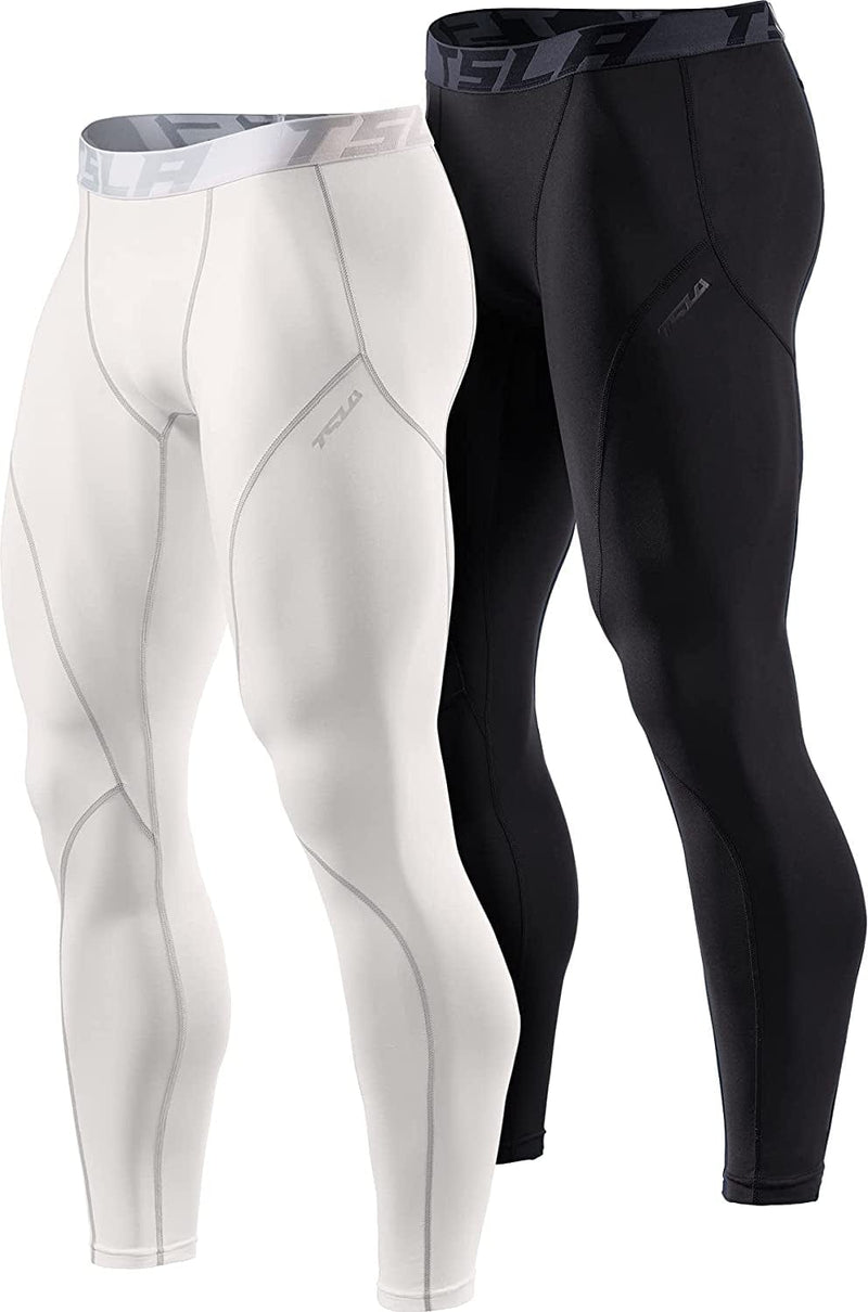 TSLA 1 or 2 Pack Men'S Thermal Compression Pants, Athletic Sports Leggings & Running Tights, Wintergear Base Layer Bottoms Sporting Goods > Outdoor Recreation > Winter Sports & Activities Tesla Gears 2pack Tights Black/ White 3X-Large 