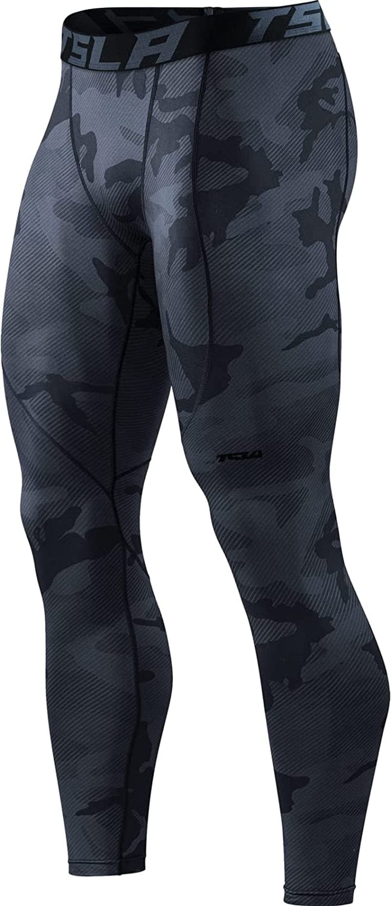 TSLA 1 or 2 Pack Men'S Thermal Compression Pants, Athletic Sports Leggings & Running Tights, Wintergear Base Layer Bottoms Sporting Goods > Outdoor Recreation > Winter Sports & Activities Tesla Gears Heatlock Athletic Print Woodland Slash Black X-Small 