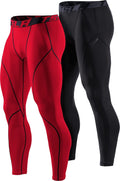 TSLA 1 or 2 Pack Men'S Thermal Compression Pants, Athletic Sports Leggings & Running Tights, Wintergear Base Layer Bottoms Sporting Goods > Outdoor Recreation > Winter Sports & Activities Tesla Gears 2pack Tights Black/ Red Medium 