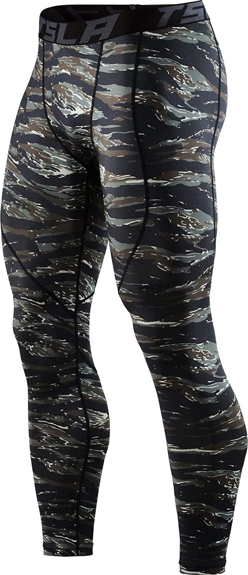 TSLA 1 or 2 Pack Men'S Thermal Compression Pants, Athletic Sports Leggings & Running Tights, Wintergear Base Layer Bottoms Sporting Goods > Outdoor Recreation > Winter Sports & Activities Tesla Gears Heatlock Athletic Print Tiger Black X-Small 
