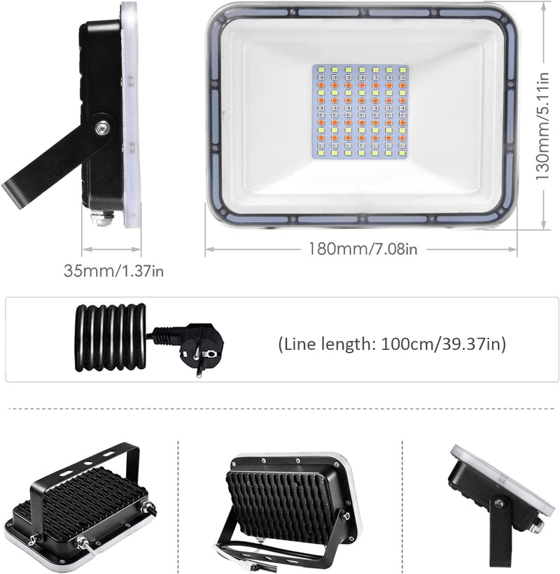 Ttiiloe 50W LED Flood Light RGB Color Changing, Outdoor Smart Floodlights with Remote Control, IP67 Waterproof Stage Spotlight, 16 Million Colors, 4 Modes, US 3-Plug (8 Pack, 50W) Home & Garden > Lighting > Flood & Spot Lights TTiiLoe   