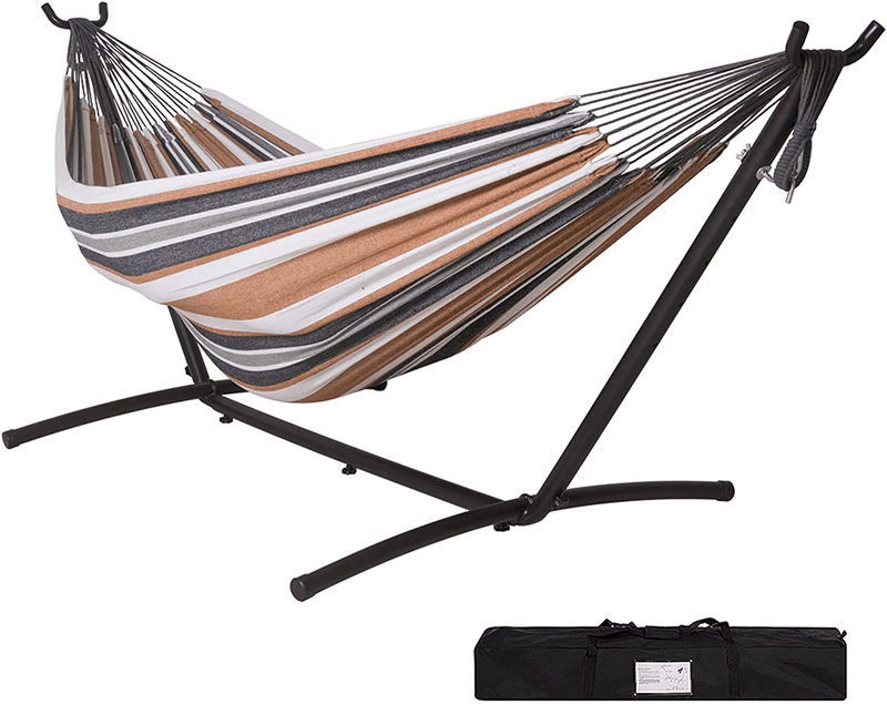 Tuanchuanrp Hammock with Stand, Adjustable Portable Hammock Stand Heavy Duty, Double Hammock with Space Saving Steel Stand for Indoor Outdoor Yard Patio Deck,with Carry Bag,Desert Stripes Home & Garden > Lawn & Garden > Outdoor Living > Hammocks Tuanchuanrp Desert Stripes 107in 