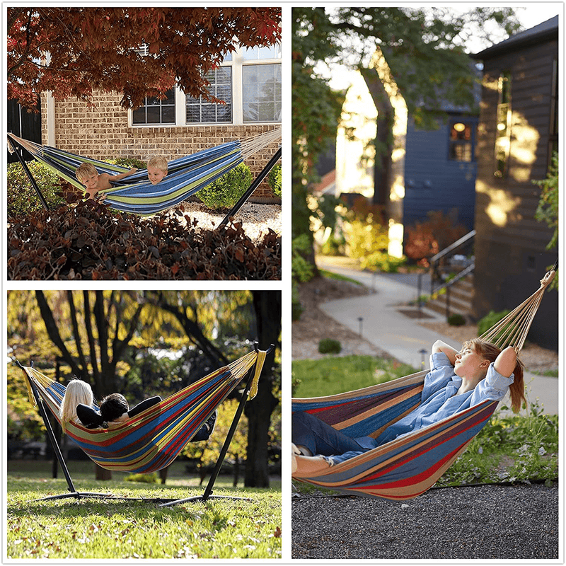 Tuanchuanrp Hammock with Stand, Adjustable Portable Hammock Stand Heavy Duty, Double Hammock with Space Saving Steel Stand for Indoor Outdoor Yard Patio Deck,with Carry Bag,Desert Stripes