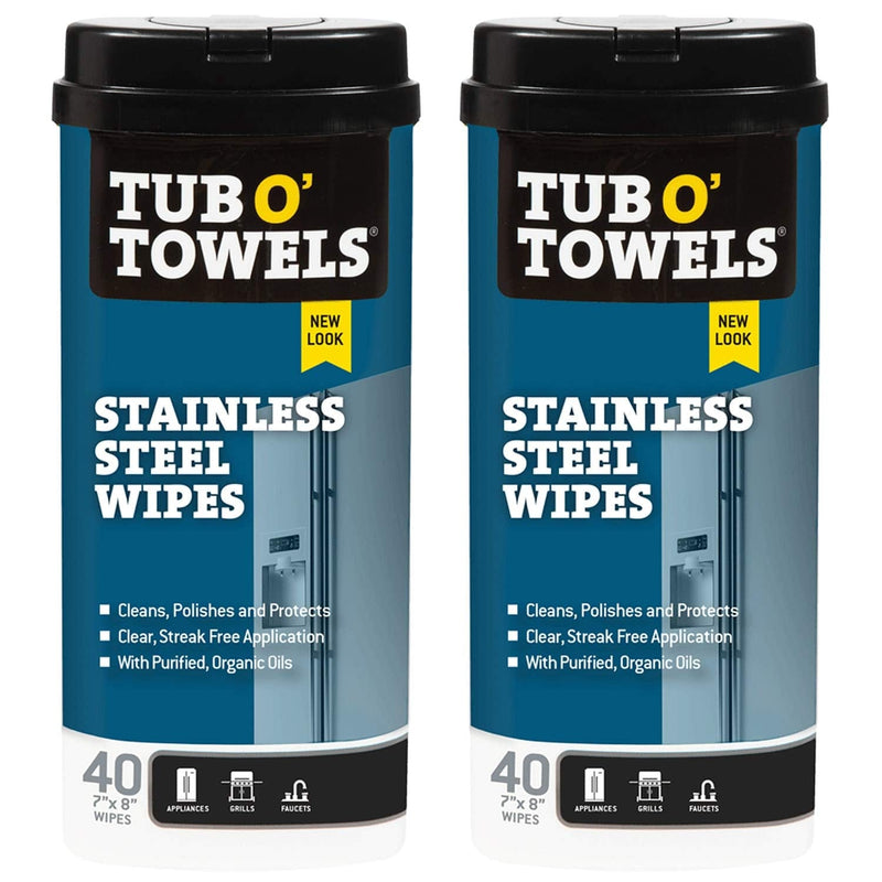 Tub O Towels Stainless Steel Appliance Cleaning Wipes - Clean, Polish, and Protect, 40-7” X 8” Wipes per Tub, 2-Pack, White Home & Garden > Household Supplies > Household Cleaning Supplies Tub-O-Towels 2-Pack  