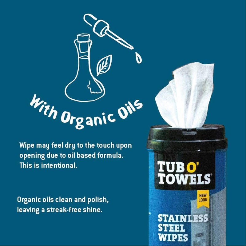 Tub O Towels Stainless Steel Appliance Cleaning Wipes - Clean, Polish, and Protect, 40-7” X 8” Wipes per Tub, 2-Pack, White Home & Garden > Household Supplies > Household Cleaning Supplies Tub-O-Towels   