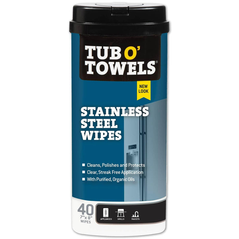 Tub O Towels Stainless Steel Appliance Cleaning Wipes - Clean, Polish, and Protect, 40-7” X 8” Wipes per Tub, 2-Pack, White Home & Garden > Household Supplies > Household Cleaning Supplies Tub-O-Towels 1-Pack  
