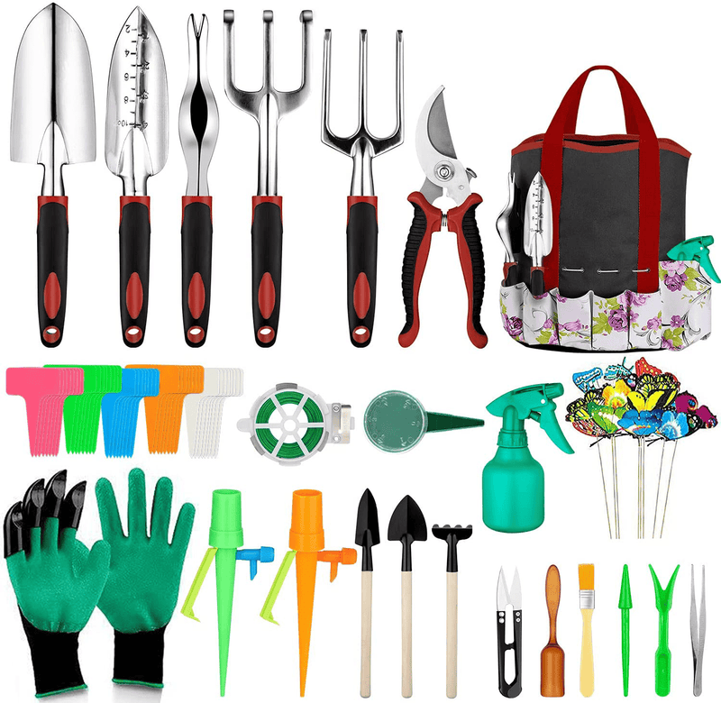 Tudoccy Garden Tools Set 83 Piece, Succulent Tools Set Included, Heavy Duty Aluminum Gardening Tools for Gardening, Non-Slip Ergonomic Handle Tools, Durable Storage Tote Bag, Gifts Tools for Men Women Home & Garden > Lawn & Garden > Gardening > Gardening Tools > Gardening Sickles & Machetes Tudoccy Red  