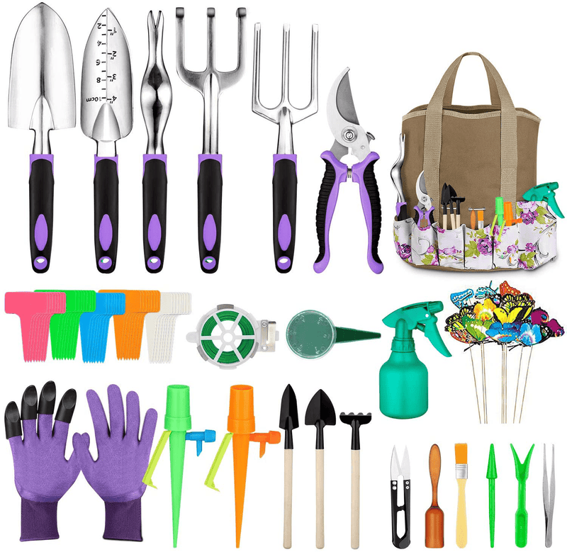 Tudoccy Garden Tools Set 83 Piece, Succulent Tools Set Included, Heavy Duty Aluminum Gardening Tools for Gardening, Non-Slip Ergonomic Handle Tools, Durable Storage Tote Bag, Gifts Tools for Men Women Home & Garden > Lawn & Garden > Gardening > Gardening Tools > Gardening Sickles & Machetes Tudoccy Purple  