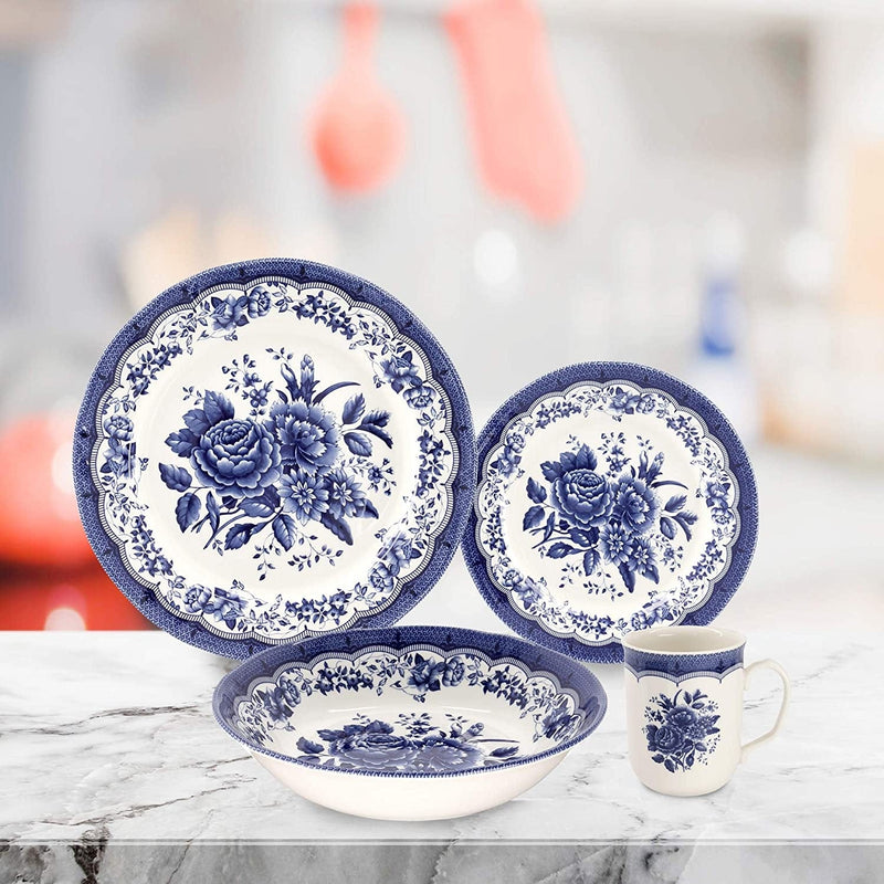 Tudor Royal Collection 16-Piece Premium Quality round Porcelain Dinnerware Set, Service for 4 - VICTORIA Blue, See 10 Designs Inside! Home & Garden > Kitchen & Dining > Tableware > Dinnerware Tudor Porcelain Limited   