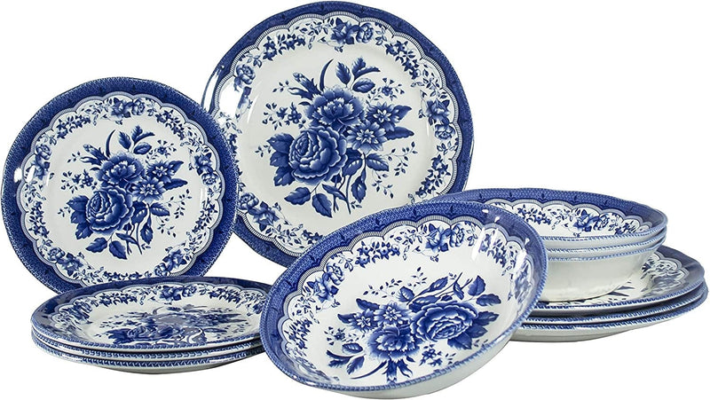 Tudor Royal Collection 30-Piece Premium Quality round Porcelain Dinnerware Set, Service for 6 - ASTER Pink,See More Designs Inside! Home & Garden > Kitchen & Dining > Tableware > Dinnerware Tudor Porcelain Limited Victoria Blue 12 
