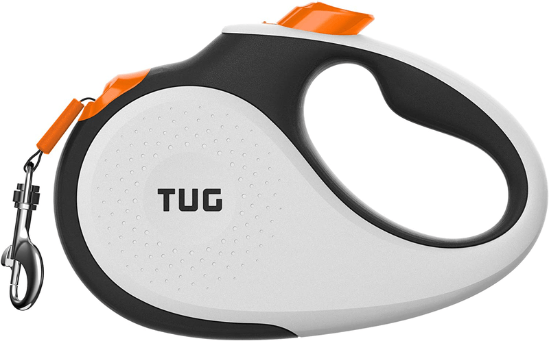TUG 360° Tangle-Free, Heavy Duty Retractable Dog Leash with Anti-Slip Handle; 16 ft Strong Nylon Tape; One-Handed Brake, Pause, Lock Animals & Pet Supplies > Pet Supplies > Dog Supplies TUG White/Orange Large (Pack of 1) 