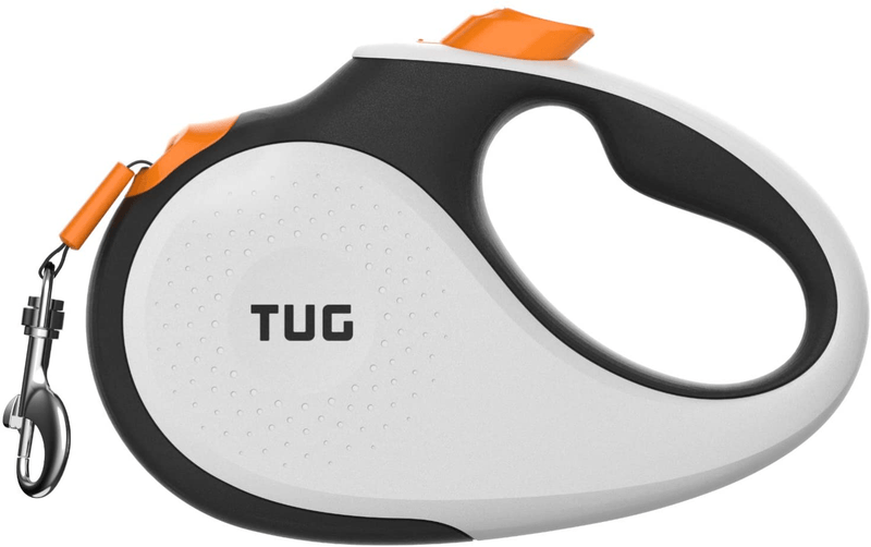 TUG 360° Tangle-Free, Heavy Duty Retractable Dog Leash with Anti-Slip Handle; 16 ft Strong Nylon Tape; One-Handed Brake, Pause, Lock Animals & Pet Supplies > Pet Supplies > Dog Supplies TUG White/Orange Medium (Pack of 1) 
