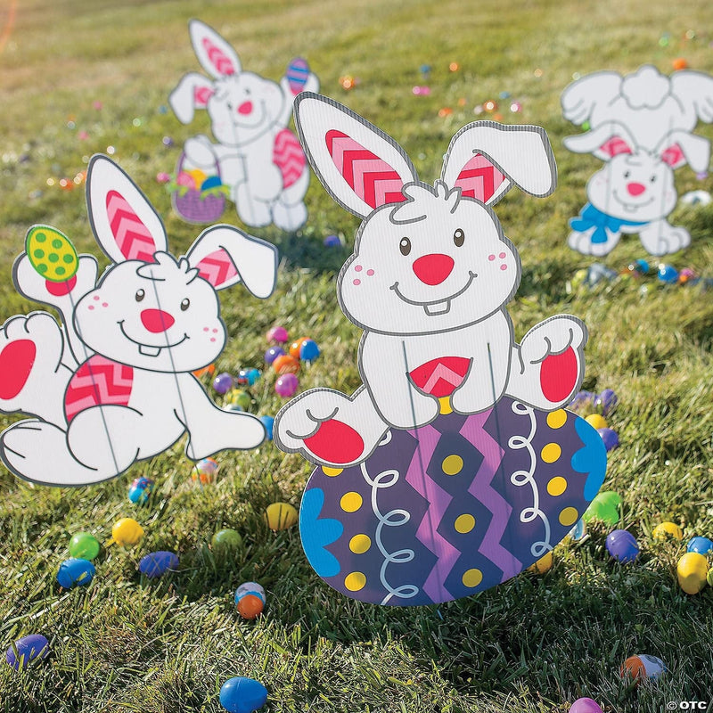 Tumbling Bunnies Yard Stakes for Easter - Set of 4 Signs - Large 20 Inch X 28 Inch Size - Outdoor Easter Decorations and Egg Hunt Decor Home & Garden > Decor > Seasonal & Holiday Decorations Fun Express   