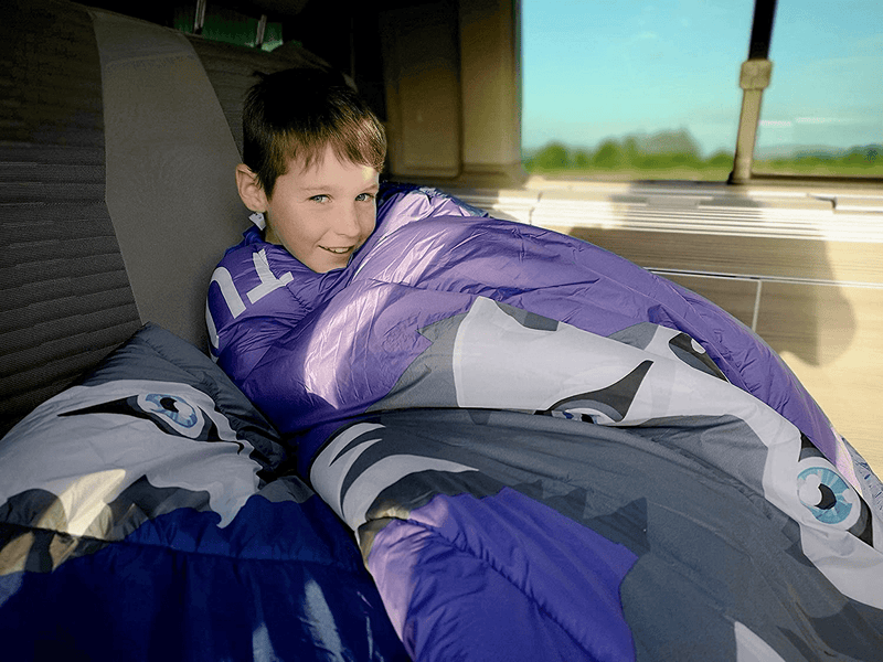 Tundra Wolf Kids’ Sleeping Bag - Unique Foot Opening, Glow in the Dark Zip, inside Zipped Pocket