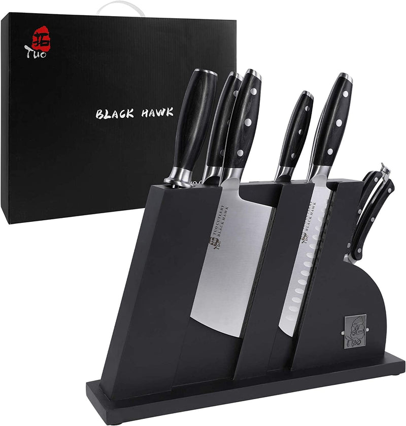 TUO Knife Set - 8 Pcs Kitchen Knife Set with Wooden Block - German HC Stainless Steel Chef Knife Set - Ergonomic Pakkawood Handle - BLACK HAWK SERIES with Gift Box Home & Garden > Kitchen & Dining > Kitchen Tools & Utensils > Kitchen Knives TUO Chinese block set 8 pcs  