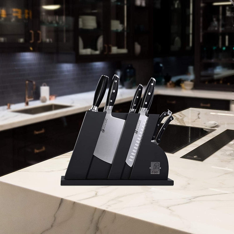 TUO Knife Set - 8 Pcs Kitchen Knife Set with Wooden Block - German HC Stainless Steel Chef Knife Set - Ergonomic Pakkawood Handle - BLACK HAWK SERIES with Gift Box
