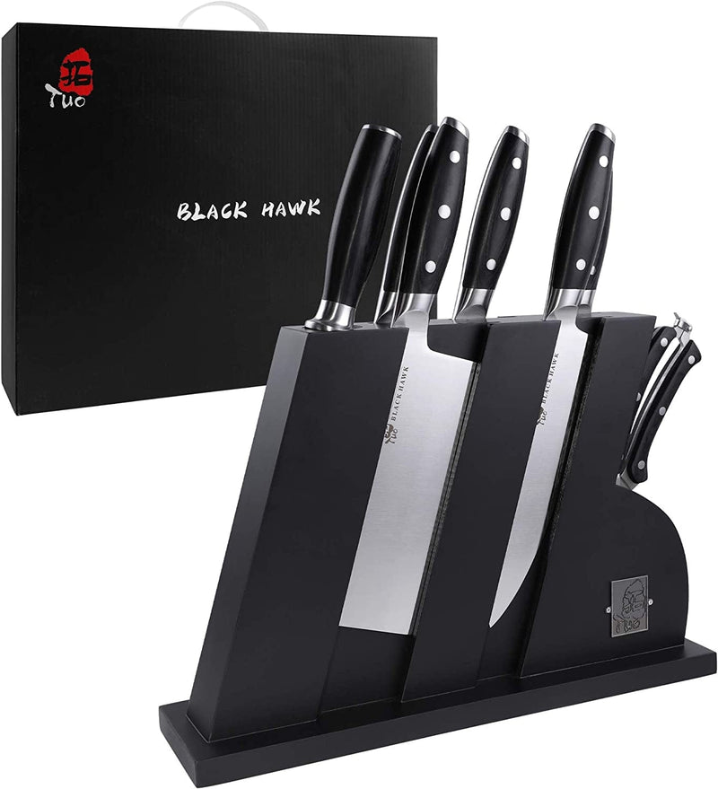 TUO Knife Set - 8 Pcs Kitchen Knife Set with Wooden Block - German HC Stainless Steel Chef Knife Set - Ergonomic Pakkawood Handle - BLACK HAWK SERIES with Gift Box Home & Garden > Kitchen & Dining > Kitchen Tools & Utensils > Kitchen Knives TUO West block set 8 pcs  