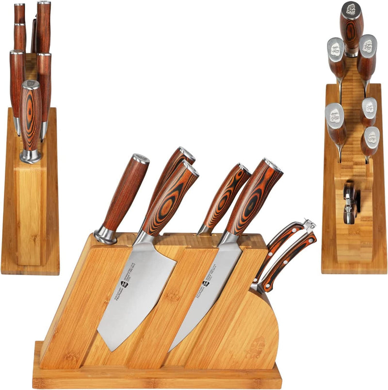 TUO Knife Set 8Pcs, Japanese Kitchen Chef Knives Set with Wooden Block, Including Honing Steel and Shears, Forged German HC Steel with Comfortable Pakkawood Handle, Fiery Series Come with Gift Box Home & Garden > Kitchen & Dining > Kitchen Tools & Utensils > Kitchen Knives TUO   