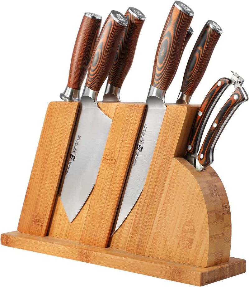 TUO Knife Set 8Pcs, Japanese Kitchen Chef Knives Set with Wooden Block, Including Honing Steel and Shears, Forged German HC Steel with Comfortable Pakkawood Handle, Fiery Series Come with Gift Box Home & Garden > Kitchen & Dining > Kitchen Tools & Utensils > Kitchen Knives TUO 8 pcs knife set  